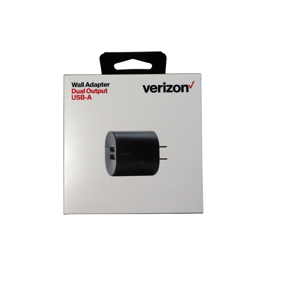 Verizon Dual Output USB-A Wall Adapter 12W Black Folding Prongs LED‎ Indicator